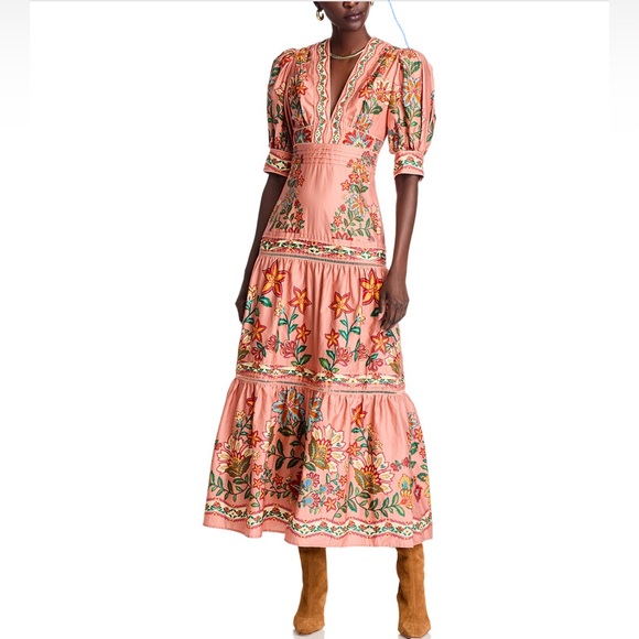 FARM Rio Dresses & Skirts - FARM Rio Pink Garden Delight Short Sleeve Maxi Dress